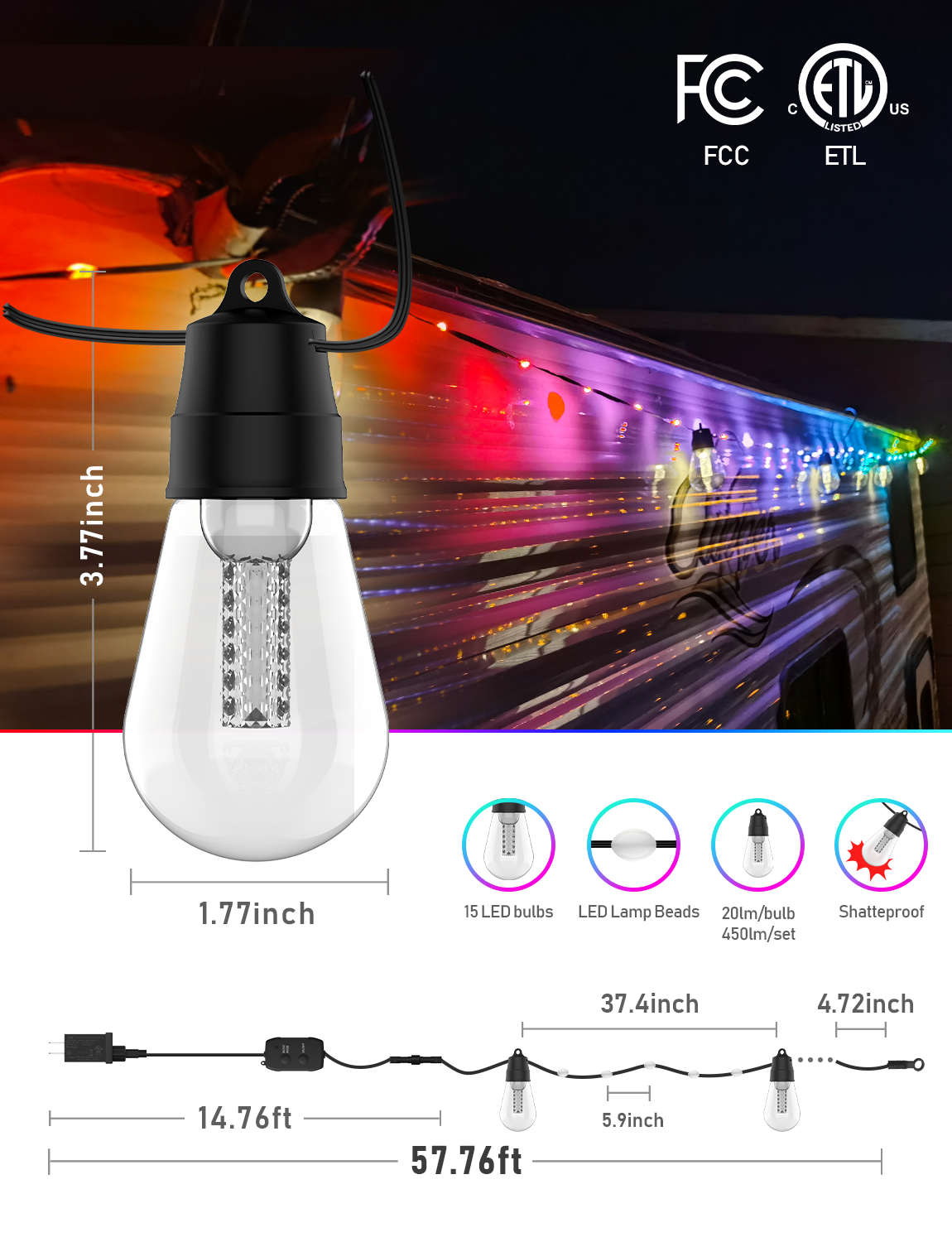 RSH Hot Sale S14 Smart String  - Smart Garden Led Lights ulasan dan harga